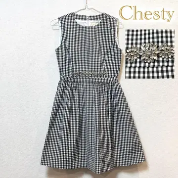 [ 새상품급 ] Chesty (체스티) 비쥬 장식 깅엄 체크 패턴 원피스