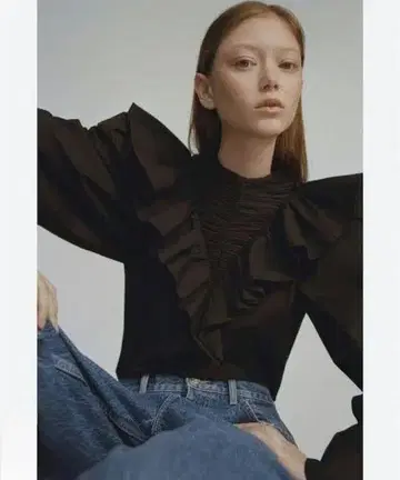ZARA 자라 블라우스 프릴 블랙 레어