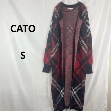 CATO 롱 니트 가디건 블랙 레드 체크 무늬 [ S ] 겉옷 가을/겨울