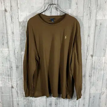 POLO 브라운 긴팔 티셔츠 자수 로고