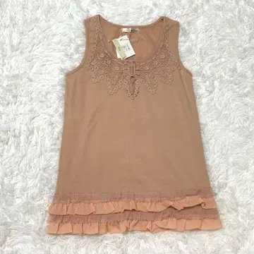 새상품 사이런트 워스 슬리브리스 자수 프릴 블라우스 꽃무늬 베이지 F