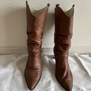 브라운 가죽 롱 부츠 중간 힐 할로윈 코스프레