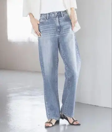 스트레이트 데님 허리밴딩 라이트 블루