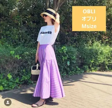 [ OBLI ] 오블리 롱 스커트 스트라이프 스커트 퍼플 M