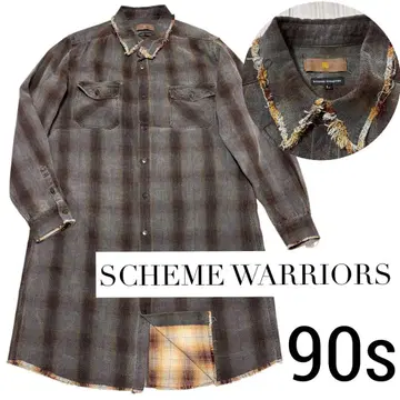 90s SCHEME WARRIORS 데님 옴브레 체크 롱 셔츠