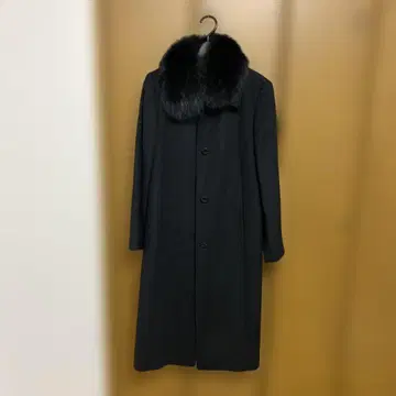 블랙 울 롱 코트 (퍼 포함)
