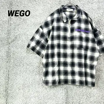 1948 위고 반팔 셔츠 체크 무늬 하프 지퍼 상의 WEGO 면
