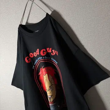 레어 2XL 무비T셔츠 CHUCKY 센터 빅 로고 프린트 블랙