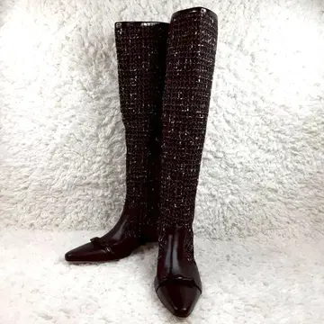 새상품급 24cm Her lip to 롱 부츠 블랙 트위드 리본 코지하루