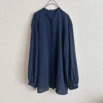 띠어리 럭스 네이비 밴드 카라 블라우스 워셔블