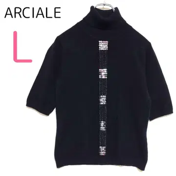 캐시미어 니트 [ L ] ARCIALE 반팔 니트 스웨터 하이넥 스팽글