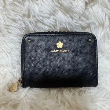 MARY QUANT 데이지 로고 블랙 코인 케이스 라운드 지퍼