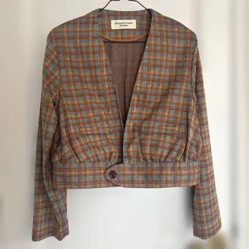BEAMS BOY 체크 무늬 크롭 자켓