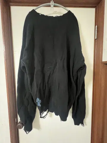genzai 블랙 가디건 파랑 자수 데미지 스트릿