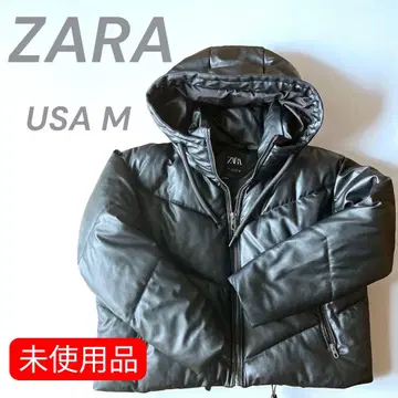 미사용품 ZARA 인조 가죽 크롭 퍼프 자켓 M
