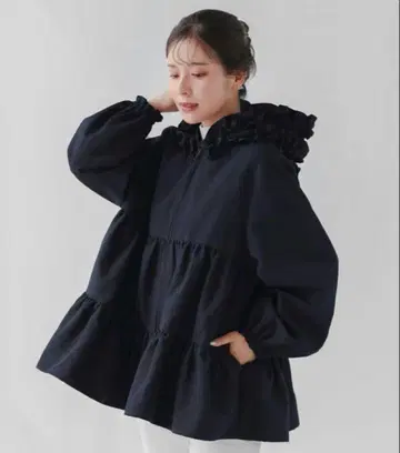 fitmore 프릴 후드 티어드 자켓 네이비