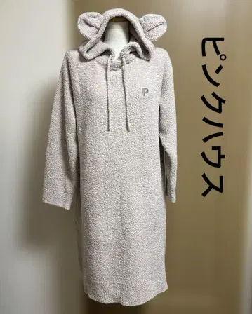 핑크하우스 복슬복슬 곰 귀 달린 후드티 원피스 룸웨어 베이지 계열