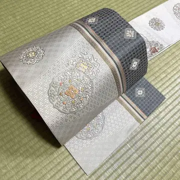 순수 실크 하카타 오비 나고야 오비 [ 라인 꽃무늬 ]