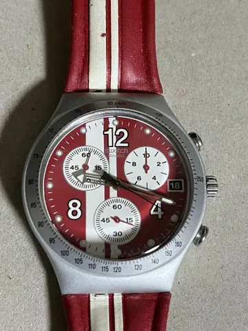 Swatch 크로노그래프 IRONY 손목시계 빨간색 다이얼 레어 작동품