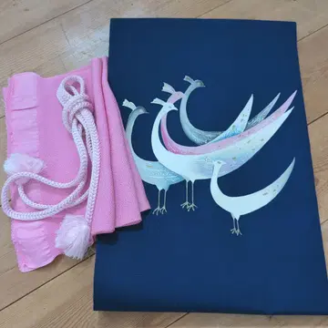 엠파이어 블루 x 공작 순수 실크 나고야 오비/오비 장식 천/허리띠