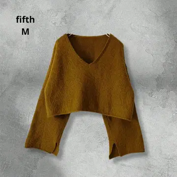 fifth 크롭 니트 풀오버 V넥 드롭 숄더 브라운 M