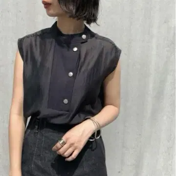 g'aime 하이넥 시어 셔츠
