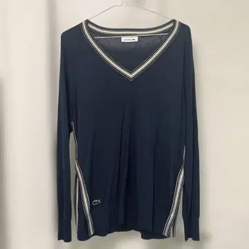 LACOSTE 네이비 V넥 긴팔 T셔츠 36