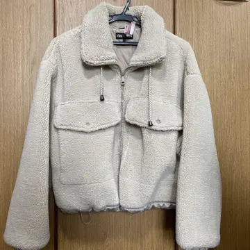 ZARA 베이지 플리스 보아 자켓 포켓 부착