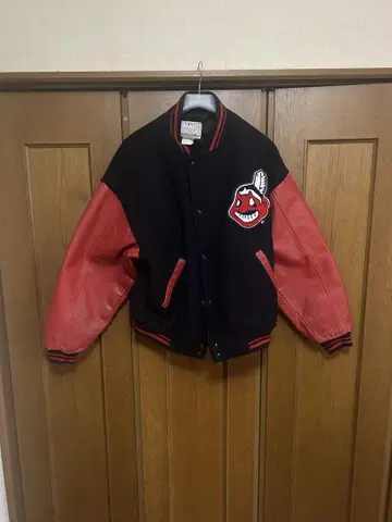 인디언스 바시티 자켓 울/가죽