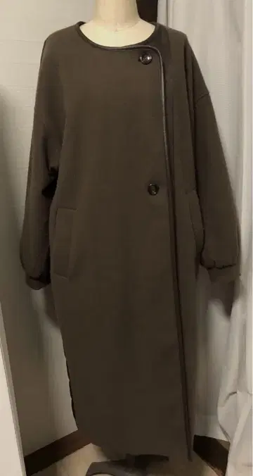 시마무라 롱 코트 브라운 퀼팅 노카라