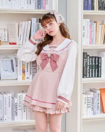 LIZLISA 세일러 카라 셋업 핑크