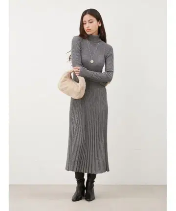 Mila owen 터틀넥 리브 니트 롱 원피스 그레이 0