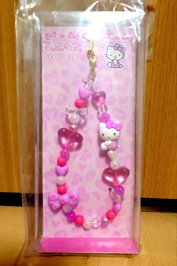 새상품 키티 폰 스트랩 핑크 레오파드 무늬