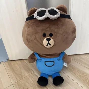[브라운 봉제 인형 고글 포함 약 45cm