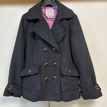 더블 브레스트 트위드 더플 코트 블랙