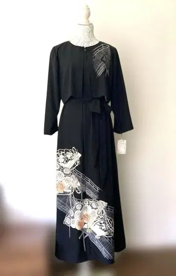 블랙 전통 예복 기모노 리메이크 포멀 원피스 외 3종 세트