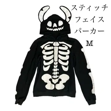 디즈니 스티치 페이스&스켈레톤 후드티 M 할로윈