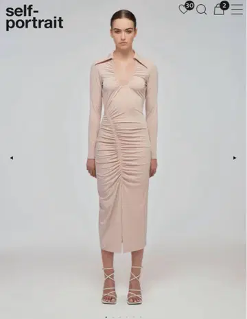 셀프 포트레이트 베이지 드레이프 원피스