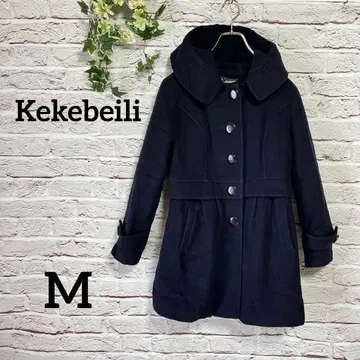 Kekebeili 후드 부착 하프 코트 M 양모 96% 귀여운 네이비