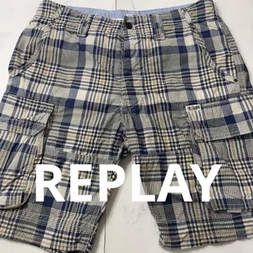 REPLAY 체크 무늬 카고 숏팬츠 28
