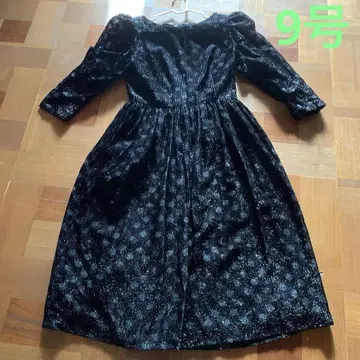 블랙 도트 무늬 벨벳풍 반짝이 라메 믹스 원피스 9호