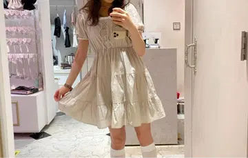 BUBBLES 코튼 플레어 원피스 베이지 F 사이즈