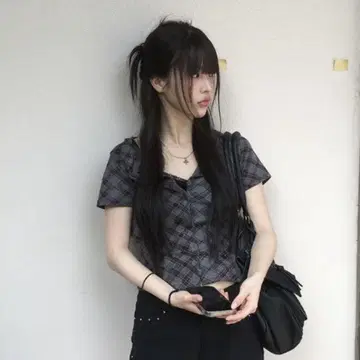 anyonemore 체크 무늬 슬림핏 반팔 가디건