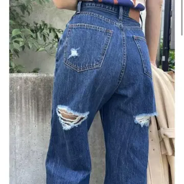 EVRIS 백 슬래시 와이드 데님 팬츠