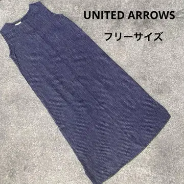 UNITED ARROWS 네이비 스트라이프 슬리브리스 롱 원피스