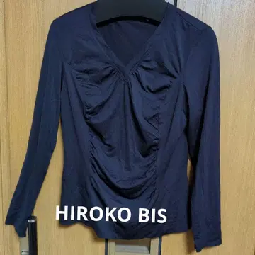 HIROKO BIS 블랙 V넥 드레이프 긴팔 상의
