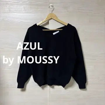AZUL by MOUSSY V넥 니트 코튼 돌먼 슬리브 무지