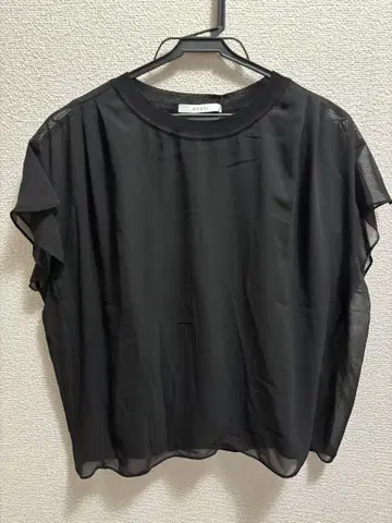 택 포함 새상품 ANAYI 블랙 쉬폰 콤비 프렌치 슬리브 풀오버