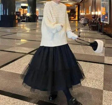 안미누 튤 캉캉 스커트 블랙
