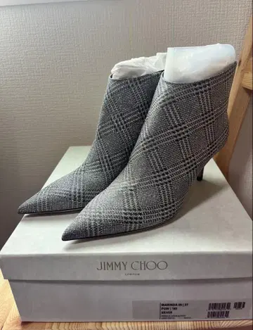 JIMMY CHOO MARINDA 37 그레이/체크 무늬